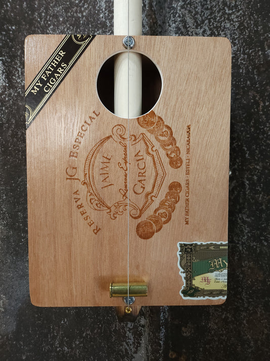 "Acoustic Finnial" Cigar Box Bullet Banjo