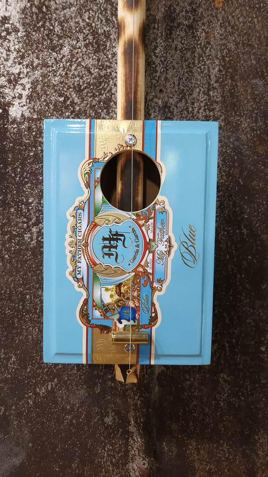 "Blue Blotted Beauty" Mini Cigar Box Bullet Banjo