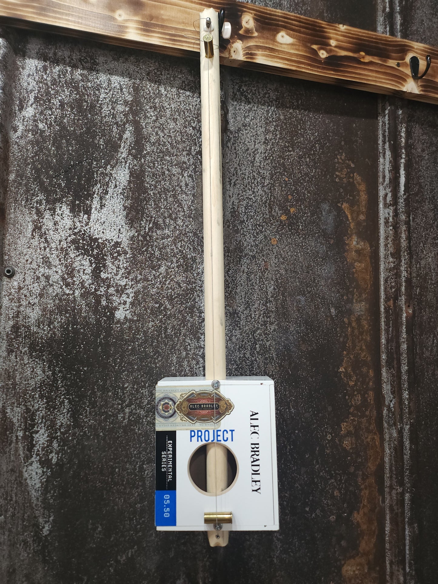 "Blue Bradley" Mini Cigar Box Bullet Banjo