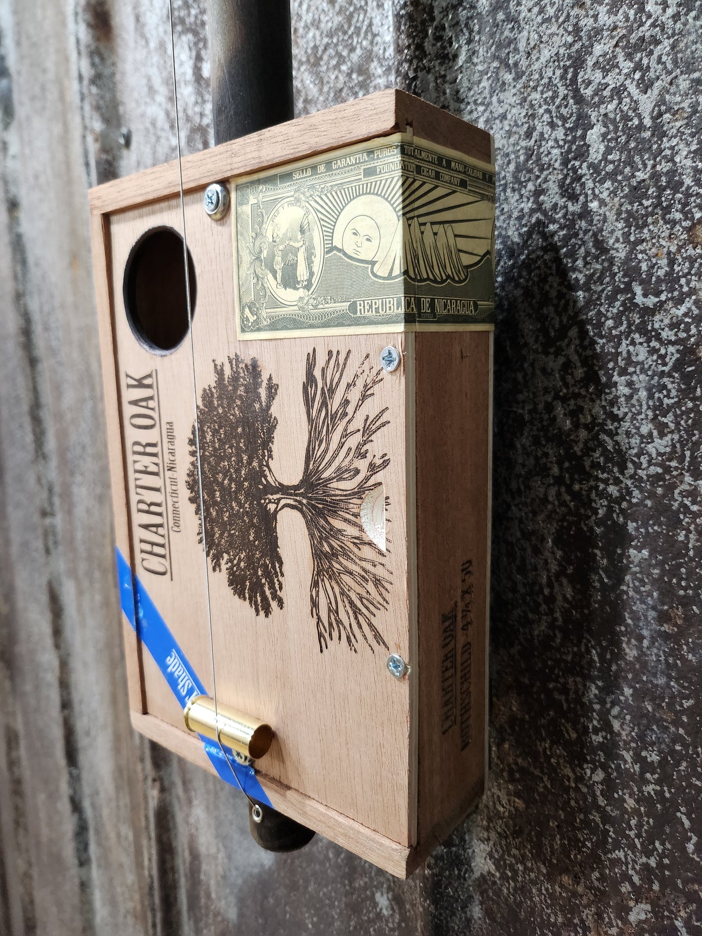 "Roots Grow Here" Mini Cigar Box Bullet Banjo