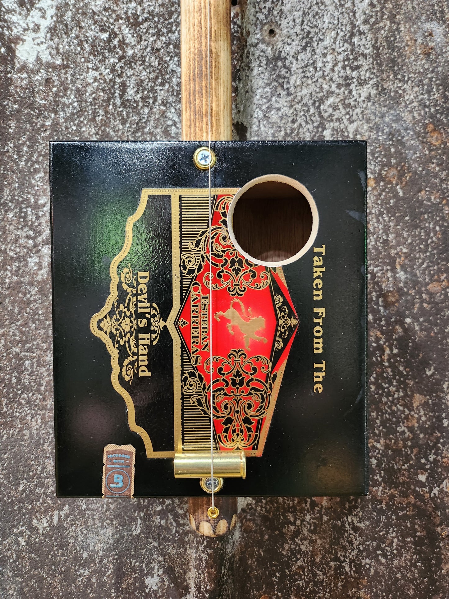 "Deal With The Devil" Mini Cigar Box Bullet Banjo