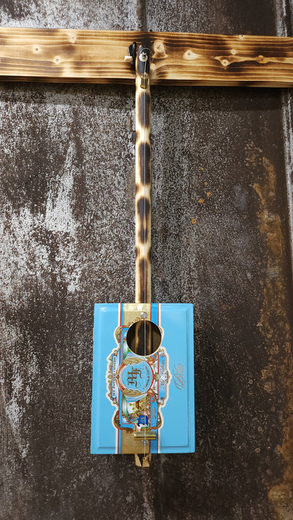 "Blue Blotted Beauty" Mini Cigar Box Bullet Banjo