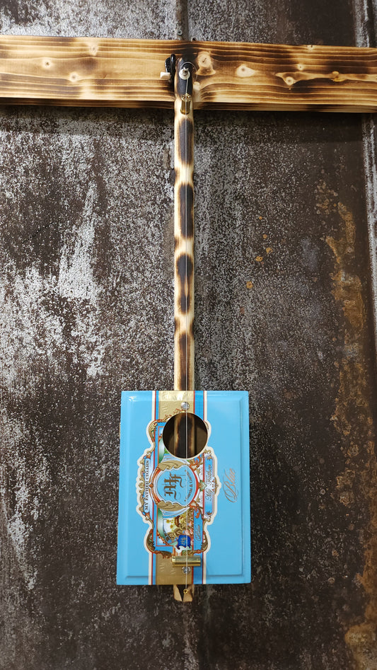 "Blue Blotted Beauty" Mini Cigar Box Bullet Banjo