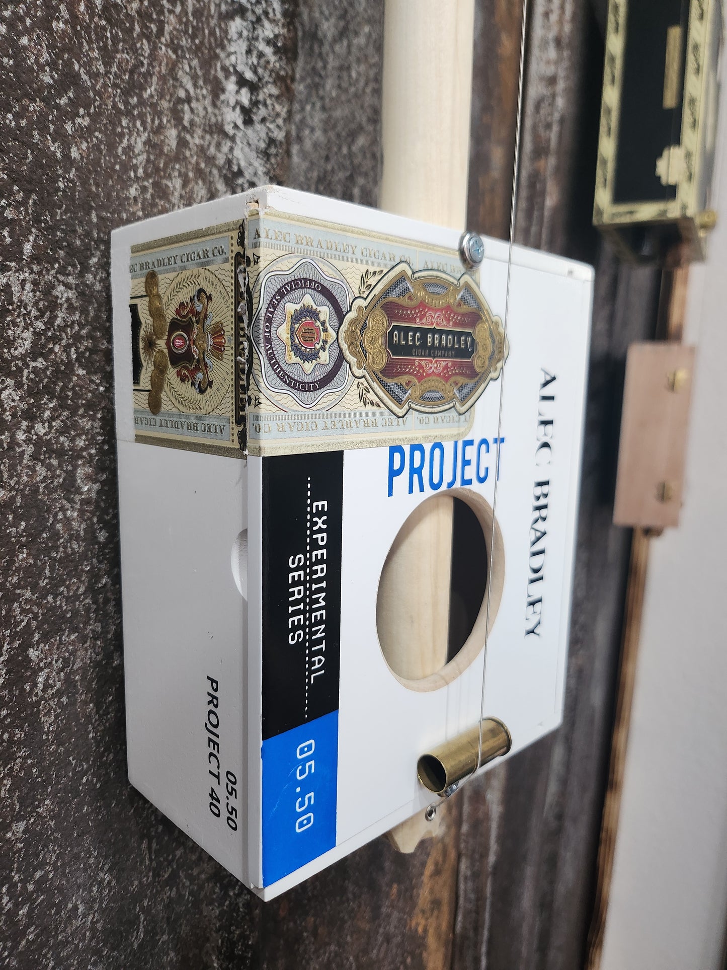 "Blue Bradley" Mini Cigar Box Bullet Banjo