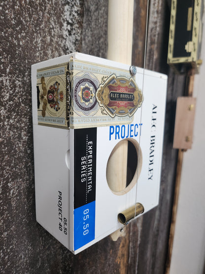 "Blue Bradley" Mini Cigar Box Bullet Banjo
