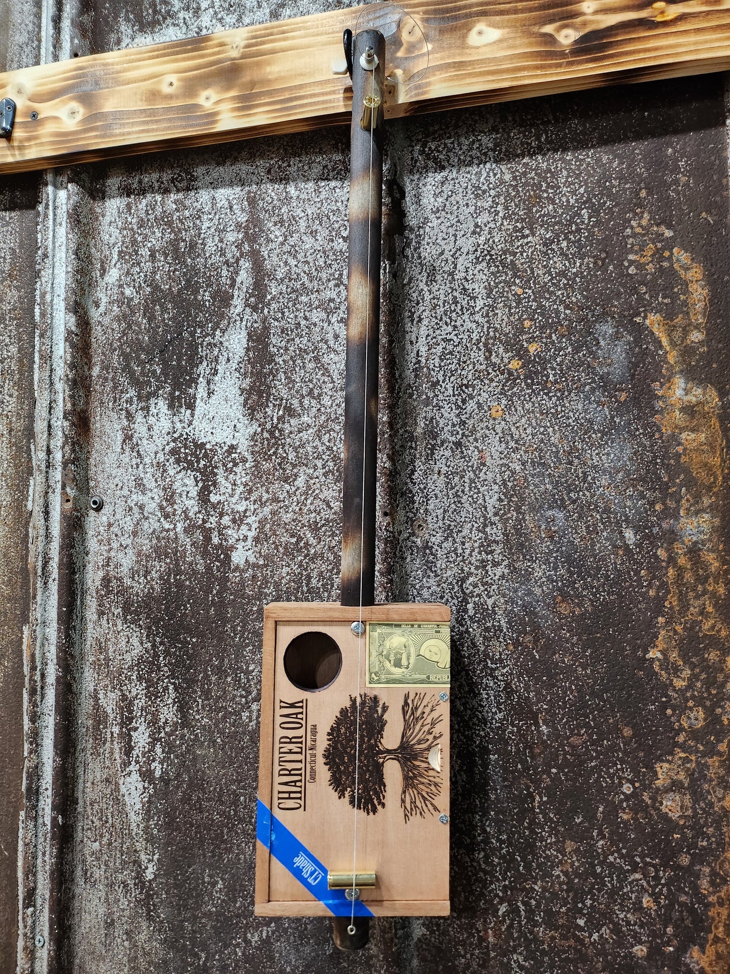 "Roots Grow Here" Mini Cigar Box Bullet Banjo
