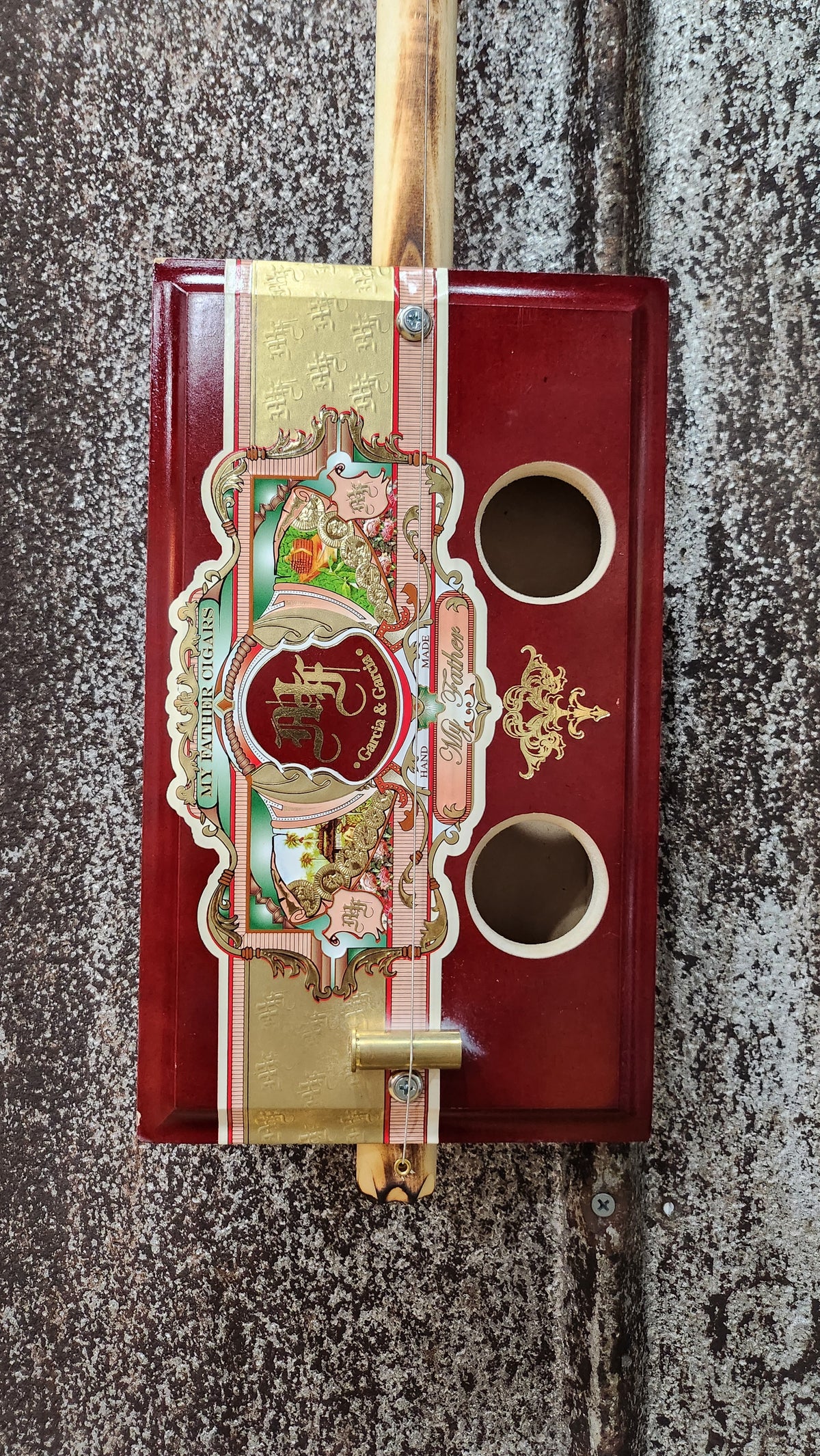 "Velvet Vestment" Regular Cigar Box Bullet Banjo