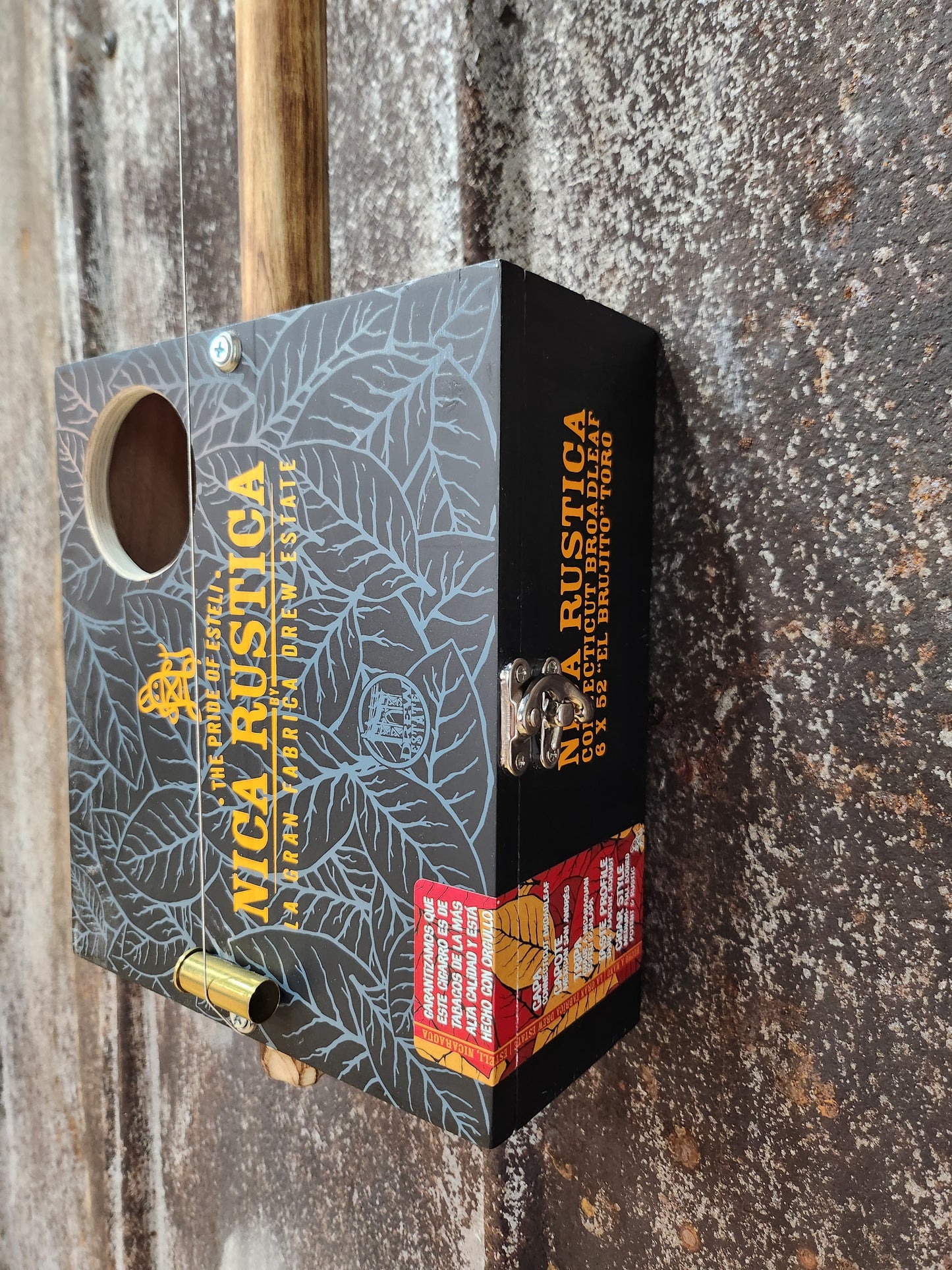 "Tribal Leaf" Regular Cigar Box Bullet Banjo