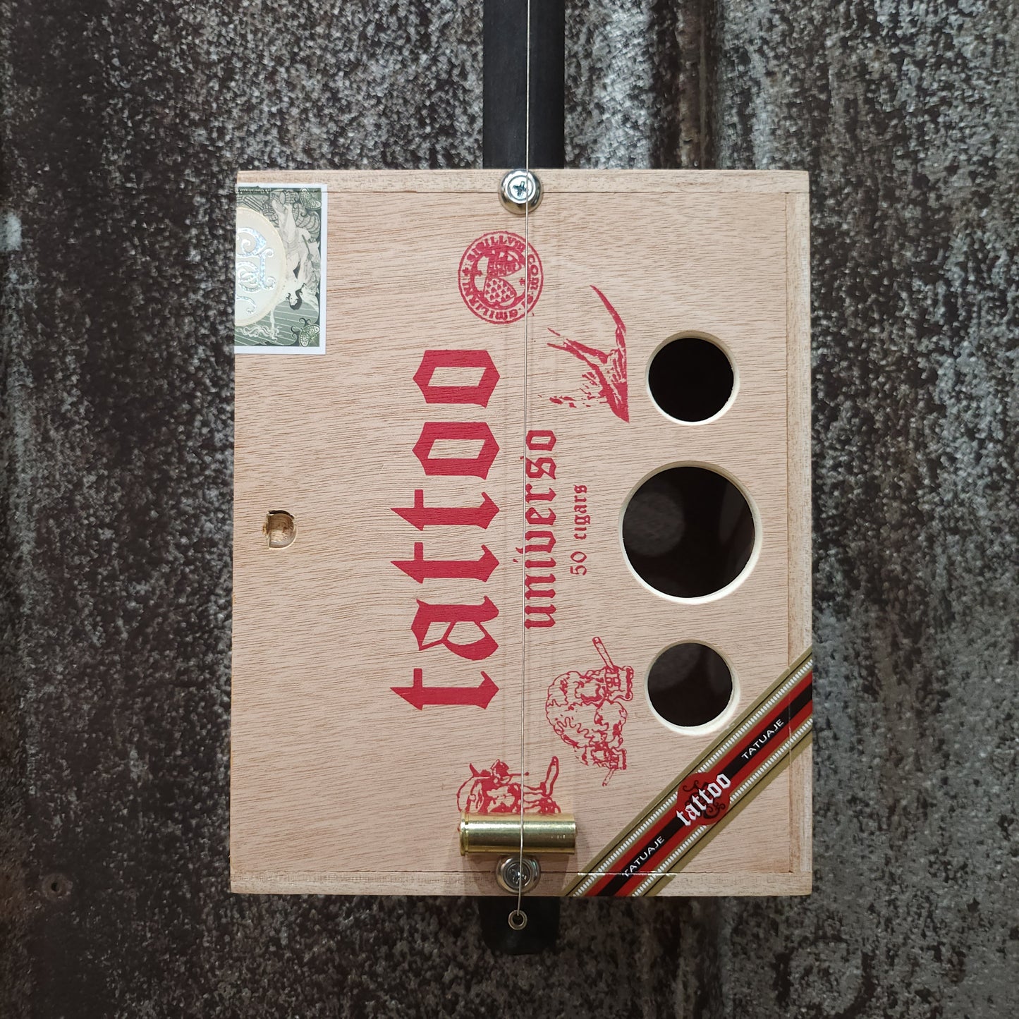 "Patchwork" Premium Cigar Box Bullet Banjo