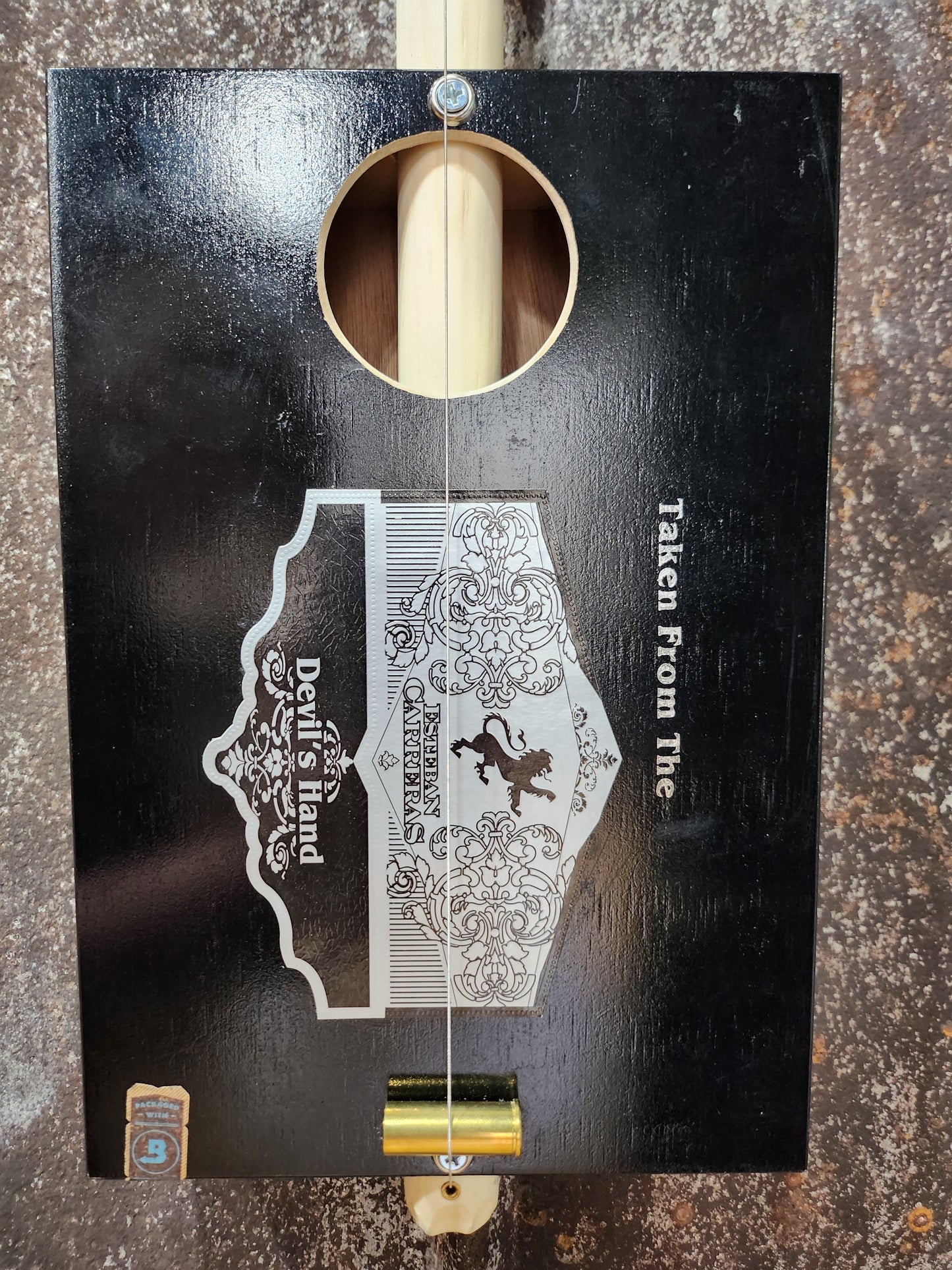"The Handoff" Regular Cigar Box Bullet Banjo