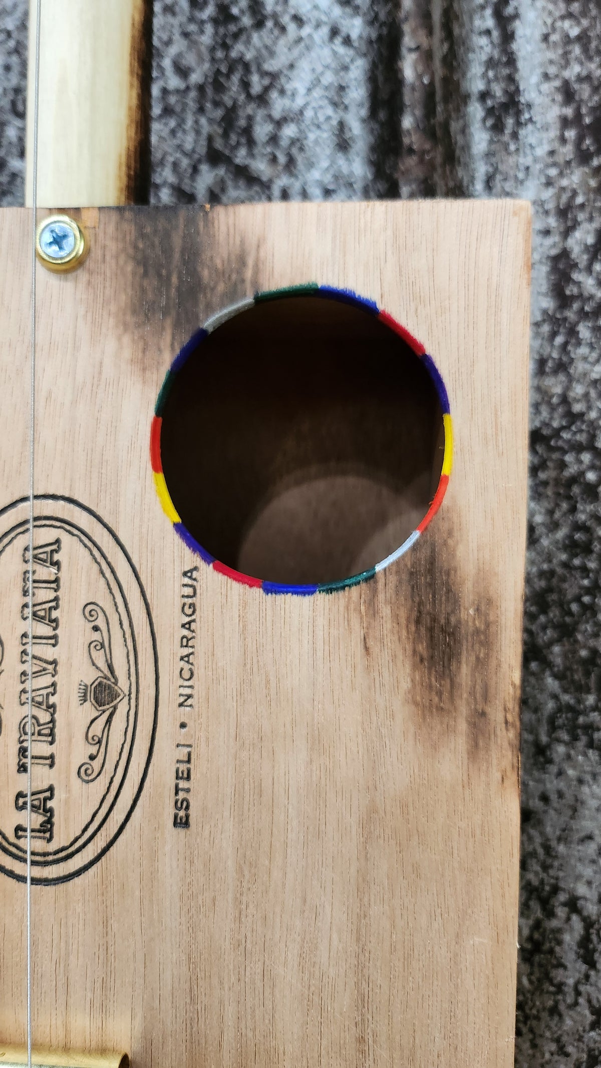"Hard Splash" Premier Acoustic Cigar Box Bullet Banjo