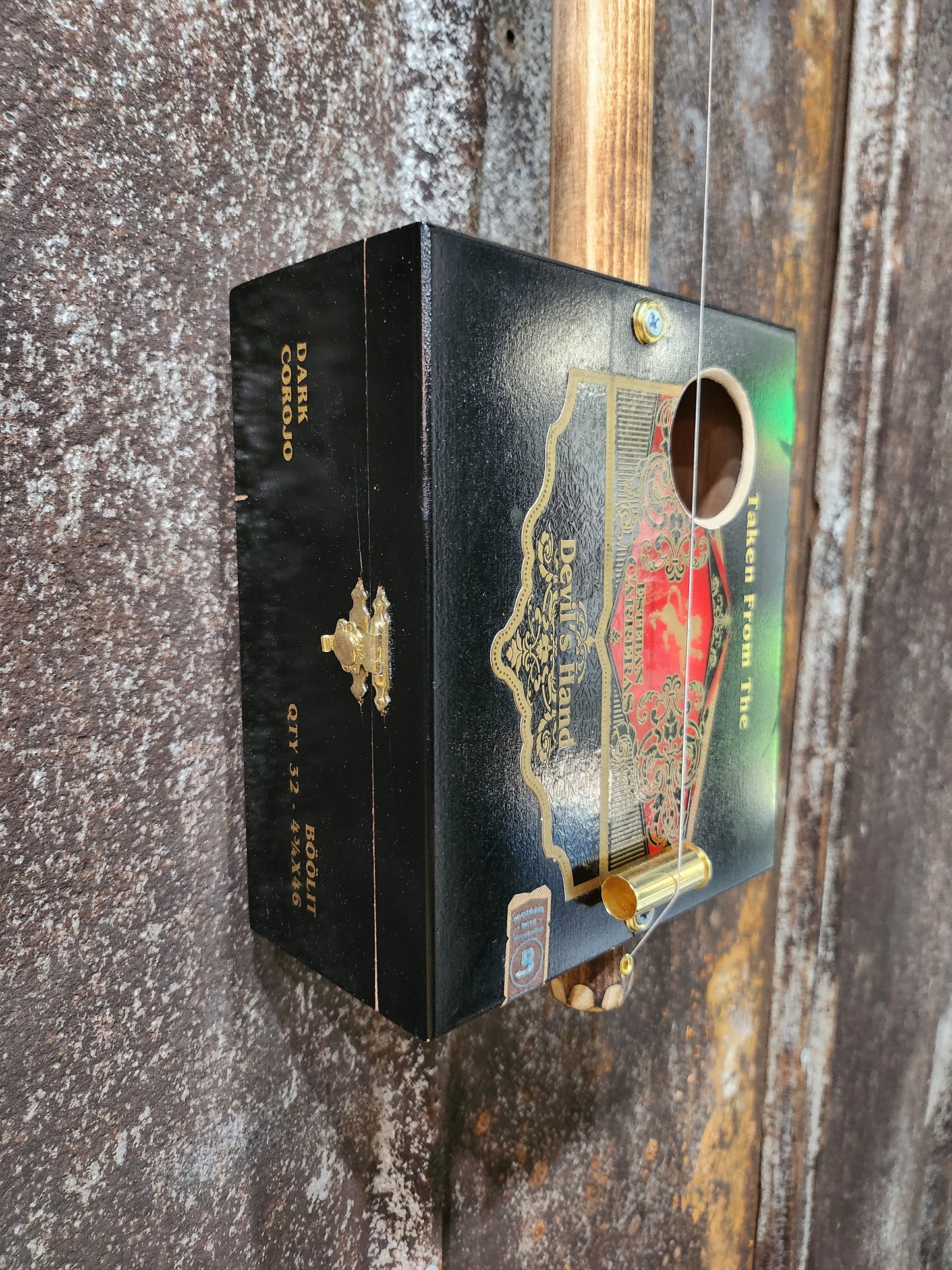 "Deal With The Devil" Mini Cigar Box Bullet Banjo